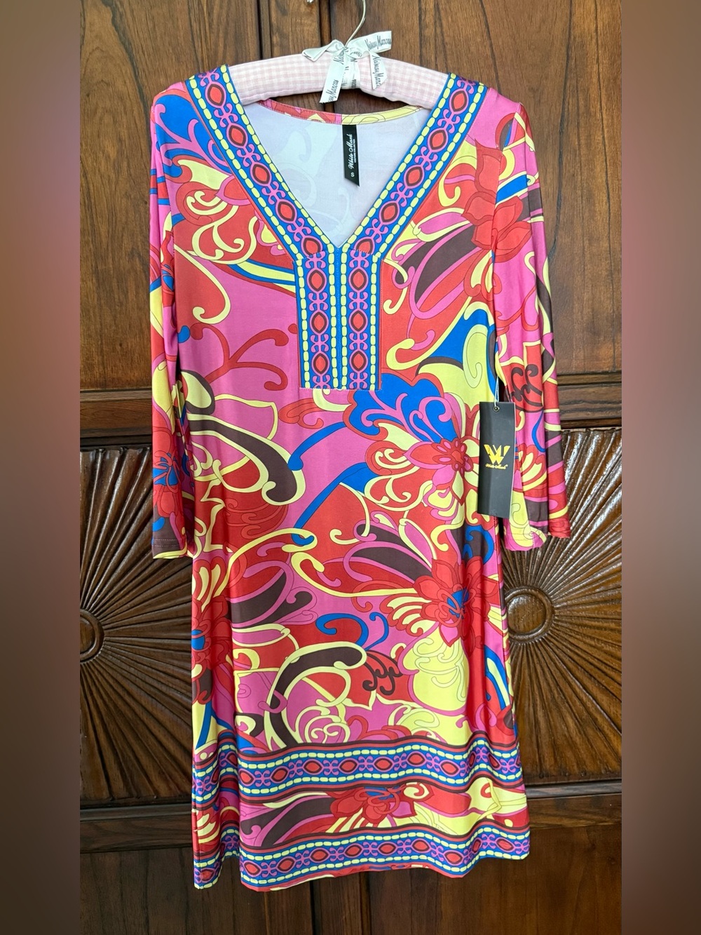 NWT White Mark Carmen Colorful Abstract V-Neck Dress - Size S